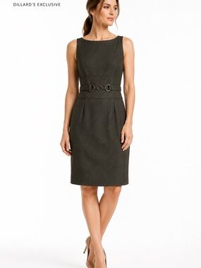 HERRINGBONE DILLARDS ANTONIO MELANI LODEN SHEATH DRESS HORSEBIT BELT NWT size 6